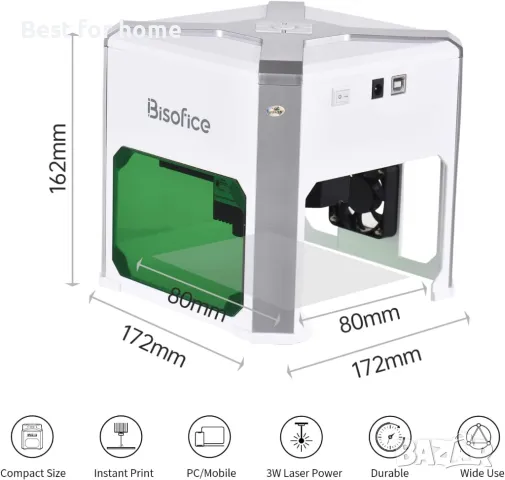 Bisofice K6 Mini 3000mW машина за лазерно гравиране, снимка 2 - Инструменти за гравиране - 49043088