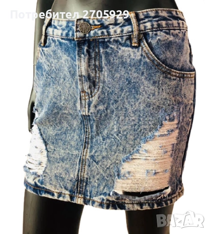 Актуална дънкова пола с кръпки, снимка 2 - Поли - 52220462