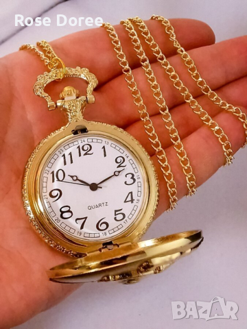 Унисекс джобен часовник от медицинска стомана с 18к златно покритие