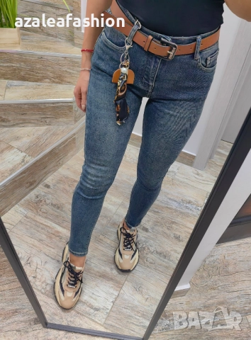 Дамски дънки слимфит с колан ретро цвят, снимка 4 - Дънки - 52771164