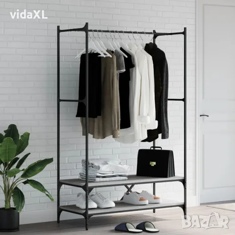 vidaXL Етажерка за дрехи с рафтове, сив сонома, инженерно дърво, снимка 2 - Етажерки - 56148069