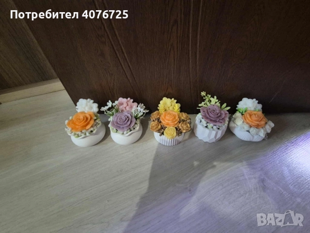 Керамични кашпи декурирани с ароматни сапунени цветя., снимка 3 - Декорация за дома - 51776207