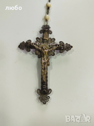 КРЪСТ ФИЛИГРАН СЪС СЕДЕФ КАТОЛИШКИ 18-19 ВЕК, снимка 18 - Други ценни предмети - 52186332