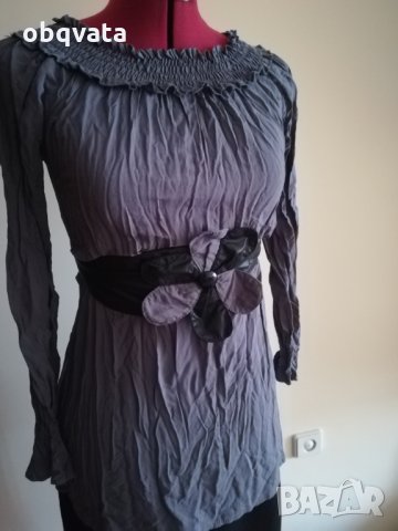 Дамска сива блуза с паднали рамене