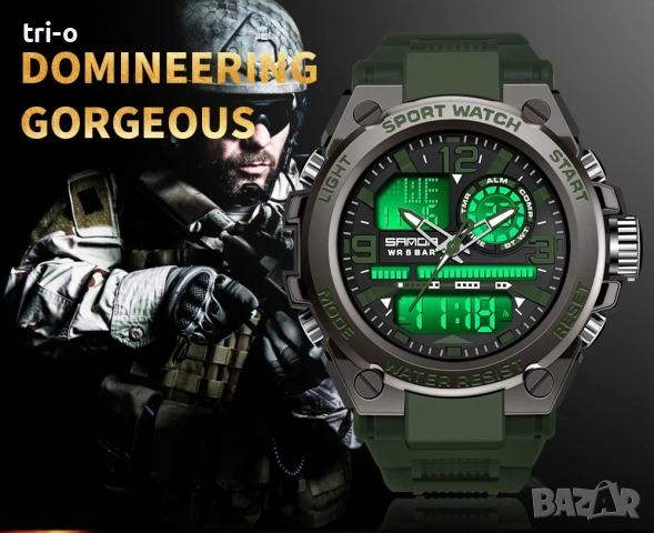 SANDA 6024 Спортен дигитален мъжки часовник LED двоен дисплей Водоустойчив военен удароустойчив, снимка 9 - Мъжки - 52024339