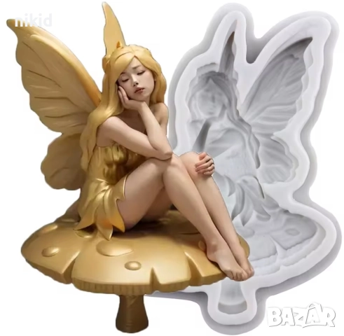 Момиче фея на гъба силиконов молд форма фондан шоколад декор гипс