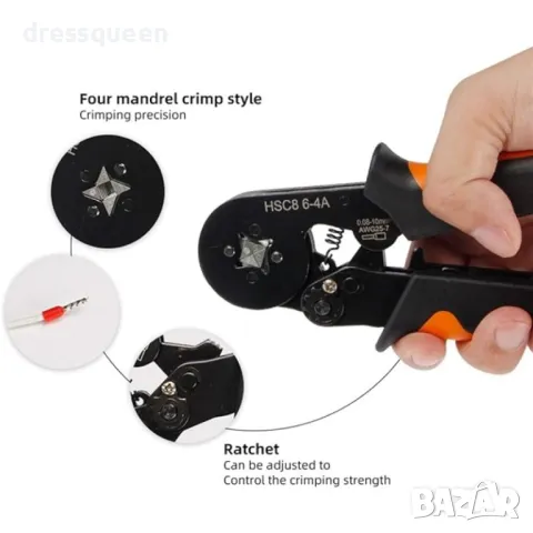 4403 Комплект кримпващи клещи HSC8 6-4A с 2000 броя кабелни обувки, снимка 3 - Клещи - 48877855