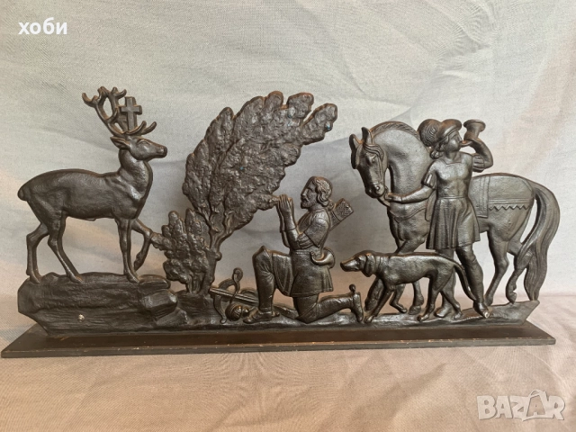стара чугунена фигура ловни сцени , снимка 1