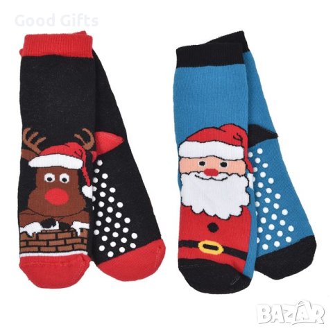 2 чифта Детски коледни чорапи, Дядо Коледа и Еленче, 23-38н