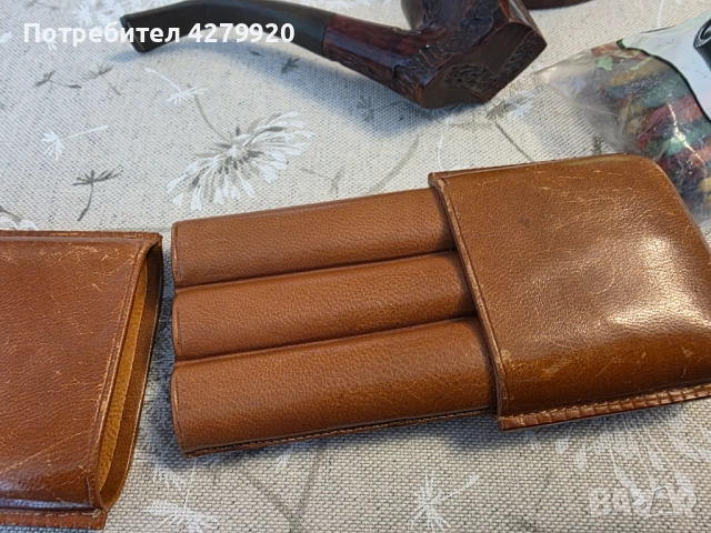 Лули ретро със стойка и кожен калъф за пури, снимка 3 - Антикварни и старинни предмети - 52987665