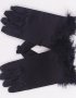 Черни къси сатенени ръкавици с пух , снимка 1 - Ръкавици - 39071158