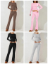 Дамски ежедневен едноцветен моден комплект с дълъг ръкав, 4цвята 