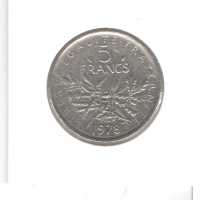 France-5 Francs-1978-KM# 926a-"O. Roty", снимка 3 - Нумизматика и бонистика - 44594171