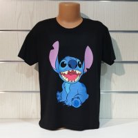 Нова черна детска тениска с дигитален печат Стич (Stitch), снимка 5 - Детски тениски и потници - 38168214