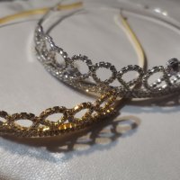 Брецели Диадема корона венец златиста сребриста детска дамска метална с камъни за коса глава, снимка 4 - Аксесоари за коса - 37657814