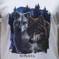Нова мъжка тениска с трансферен печат Два вълка, Серия вълци, снимка 2 - Тениски - 29104380