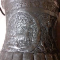 Стар османски меден съд бакър канче чеканено и гравирано, снимка 4 - Антикварни и старинни предмети - 39491405