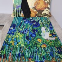 Кашмирен шал с принт на картина по творби на известни художници в комплект с ръкавици, снимка 8 - Шалове - 34079001