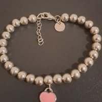 Сребърна гривна розетка бранд с висяща част сърце,pink/нова, снимка 1 - Колиета, медальони, синджири - 44533604