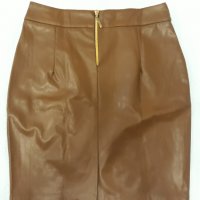 SLN R :маркова тютюнев цвят кожена къса сексапилна и впечатляваща пола ,със златен цип отзад и цепка, снимка 7 - Поли - 37423559