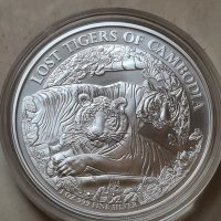 Сребърна монета Изгубени Камбоджански Тигри 2024 1 oz, снимка 3 - Нумизматика и бонистика - 44611454