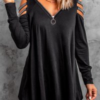 Дамска блуза в черно с дълъг ръкав и деколте с цип, снимка 4 - Блузи с дълъг ръкав и пуловери - 44382621