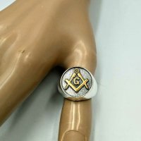 Масонски сребърен пръстен с 24 Карата позлата, масонски знаци, снимка 7 - Пръстени - 31590540