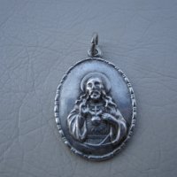 Старинен сребърен, сребро медальон иконка,гема,висулка Господ Бог Иисус Христос , снимка 2 - Други - 29349524