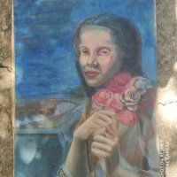 стара картина-жена с рози, снимка 1 - Картини - 35003735