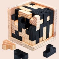 Логическа игра, 3D пъзел дървен куб от "Т" образни части, обрзователен подарък за дете, момче момиче, снимка 3 - Игри и пъзели - 37788238