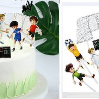 6 деца футболисти табло топка и врати игрище картонени топери украса декор за торта парти , снимка 1 - Други - 29852183