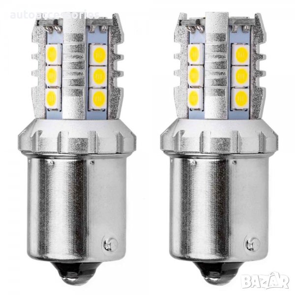 3000053467 Крушки диодни LED CANBUS 3030 16SMD 1156 BA15S P21W R10W R5W Бял 12V / 24V 2бр 02796, снимка 1
