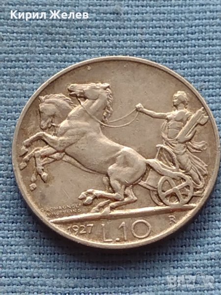 Сребърна монета 0.835 проба 10 лири 1927г. Италия Виктор Емануил трети 39634, снимка 1