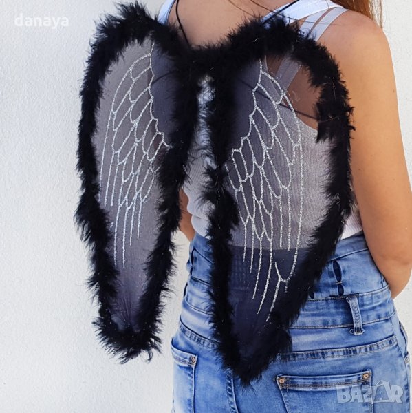 1753 Парти ангелски крила с брокат и пух, снимка 1