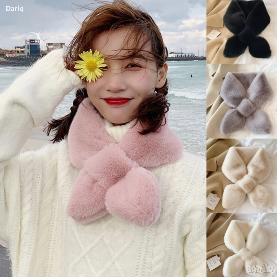 Пухкав дамски шал, имитиращ заешка кожа, снимка 1