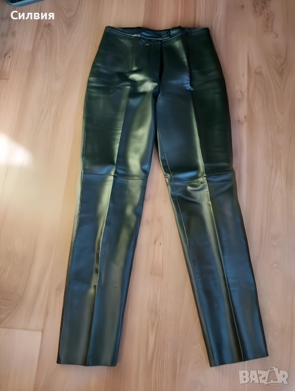 НОВ дамски лъскав кожен панталон от истинска естествена кожа от Англия, размер L, снимка 1