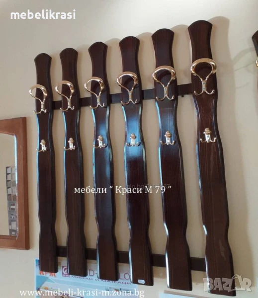 Закачалка за стена шестица - масив в цвят орех, снимка 1