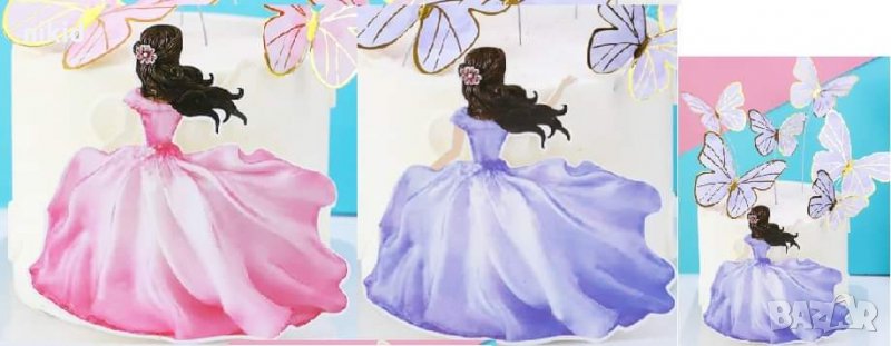 Момиче с дълга рокля в гръб картонен топер за торта украса декор, снимка 1