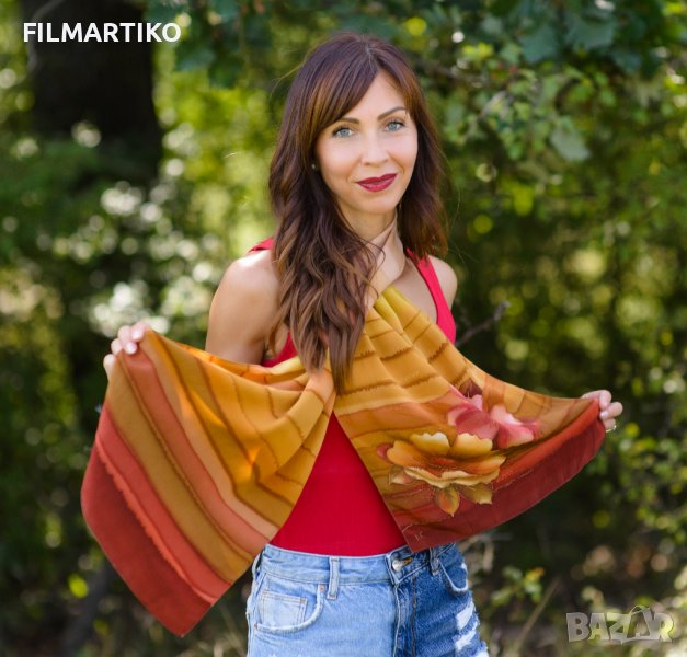 Ръчно рисуван копринен шал "Есенни багри", снимка 1