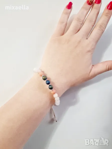 Гривна със сребърни елементи и естествени камъни , снимка 1