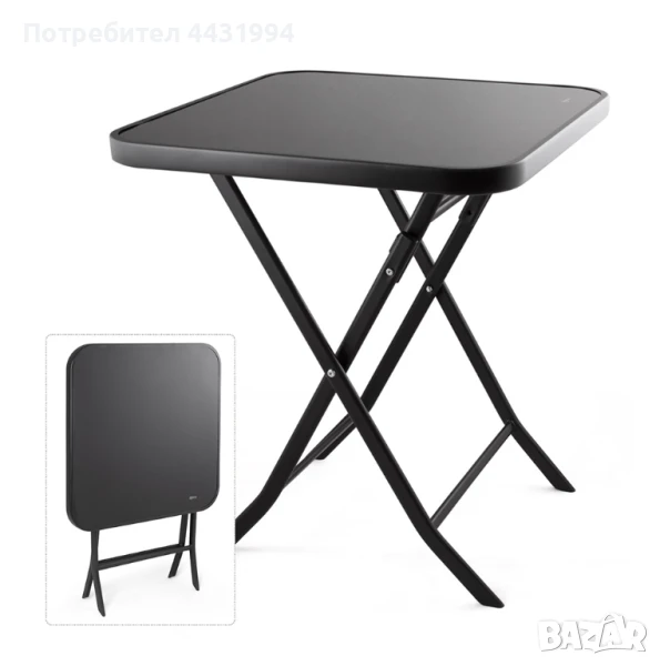 Маса Muhler 60x60x74cm, сгъваема, стъклен плот, снимка 1