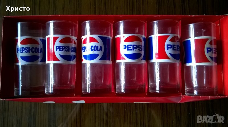 чаши стъклени антикварна рядкост 6 бр Пепси Pepsi и София, снимка 1