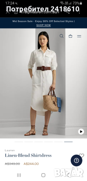 POLO Ralph Lauren  Лен /Вискоза Womens Shirtdress Size 0 /S НОВО! ОРИГИНАЛ! Дамска Ленена Рокля!, снимка 1