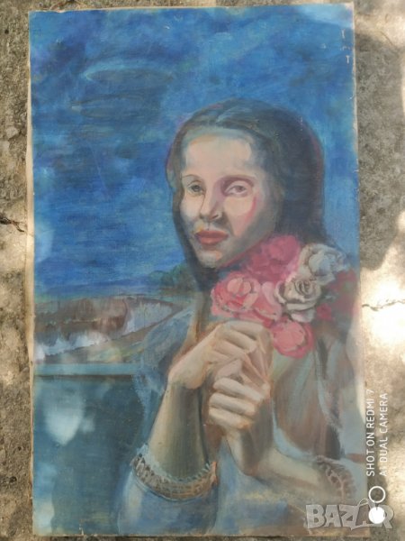 стара картина-жена с рози, снимка 1