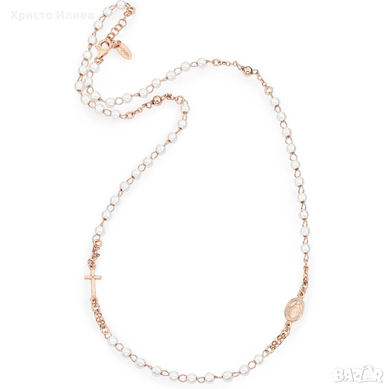 Колие от сребро 925 Amen броеница с перли кръст и икона , снимка 1