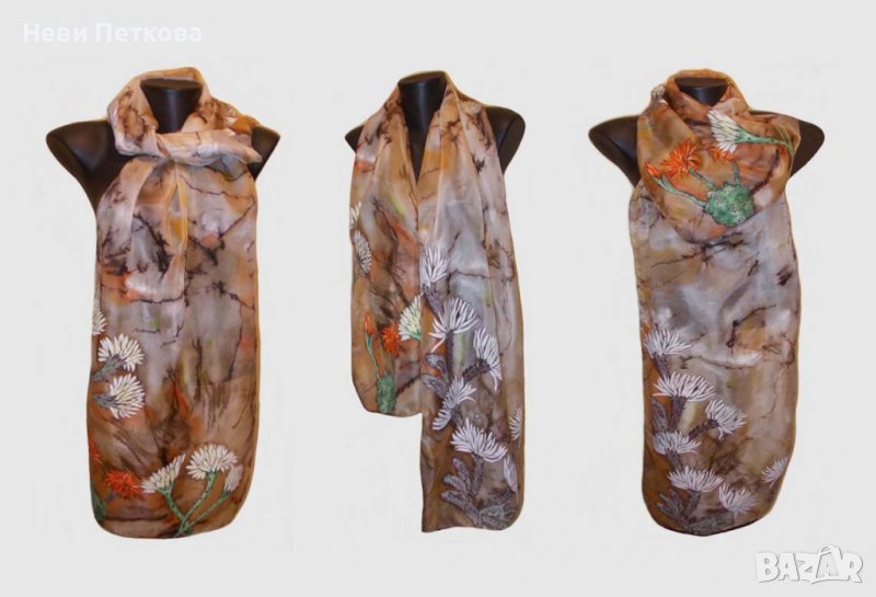 Рисуван копринен шал КАКТУСИ, снимка 1