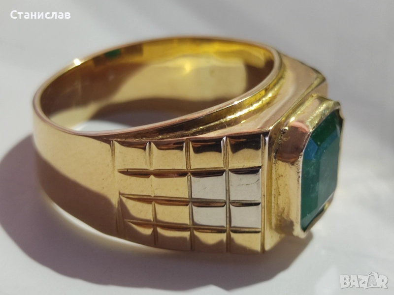 Масивен златен пръстен с Колумбийски смарагд/изумруд, снимка 1