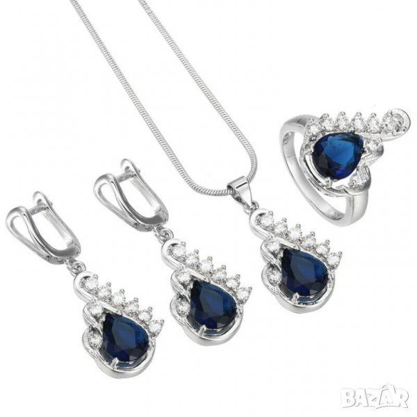 Бижутериен комплект със сини сафпири, снимка 1