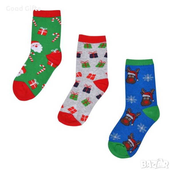 3 чифта Happy Коледни чорапи с Дядо Коледа, Еленчета и Подаръци, 23-38н, снимка 1