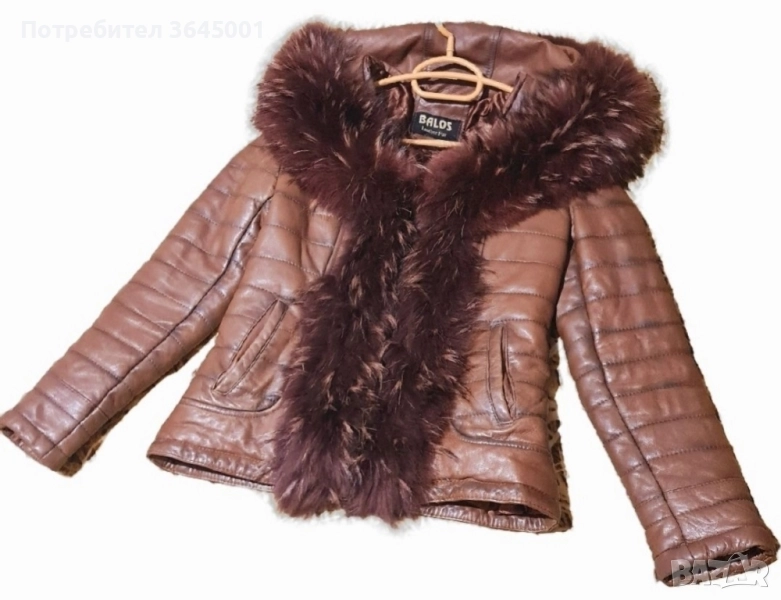 Дамско зимно яке от естествена кожа с богата яка-качулка и кант от естествен косъм-лисица. XS , снимка 1